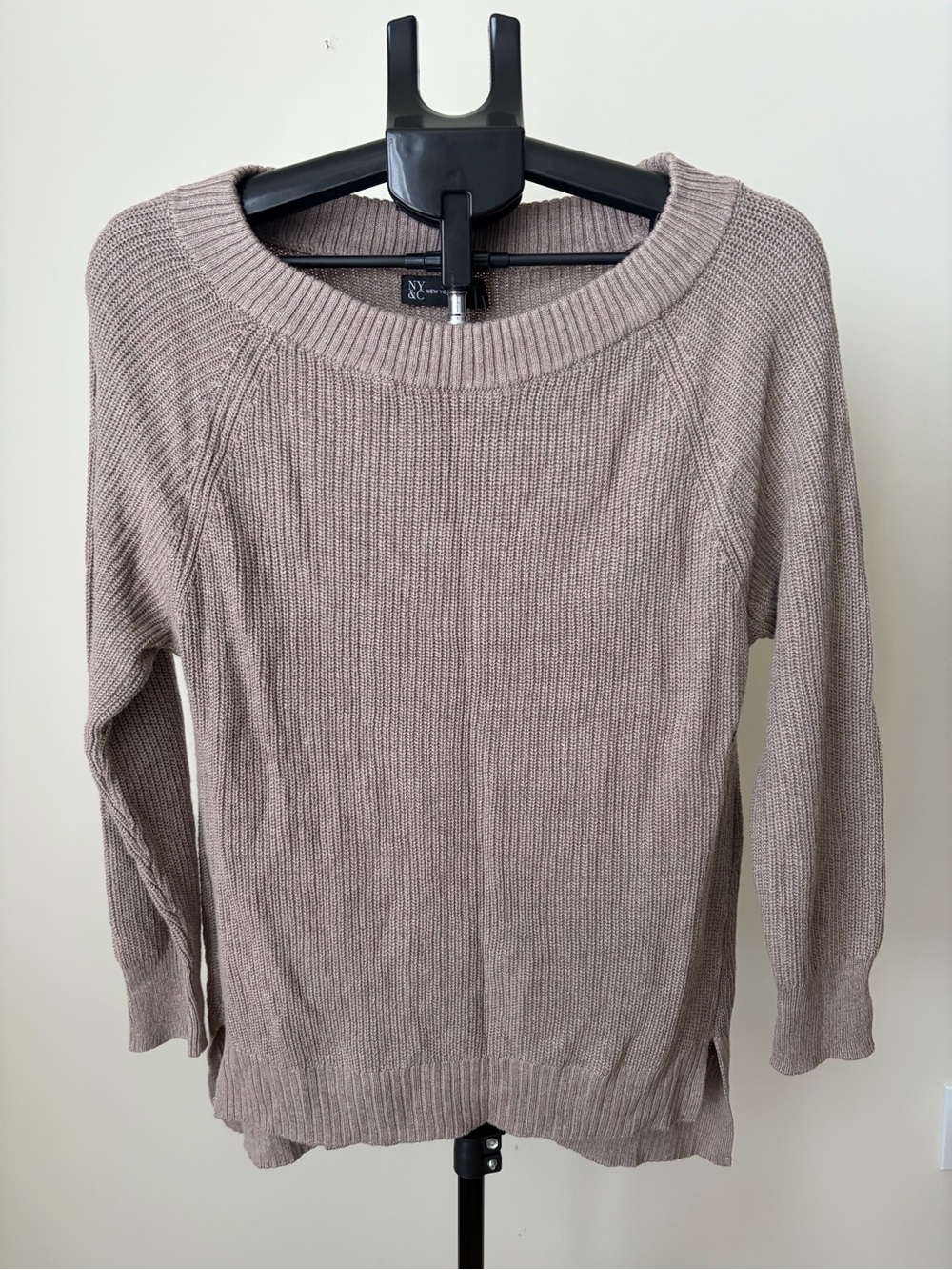 NWT NY&C Taupe Ribbed Knit Sweater Boat Neck Small